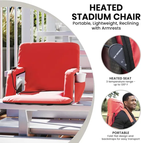 Miniatura 4 de Flash Furniture Malta - Asiento de estadio con calefacción y soporte de respaldo, 6 posiciones reclinables, silla portátil con correas para mochila