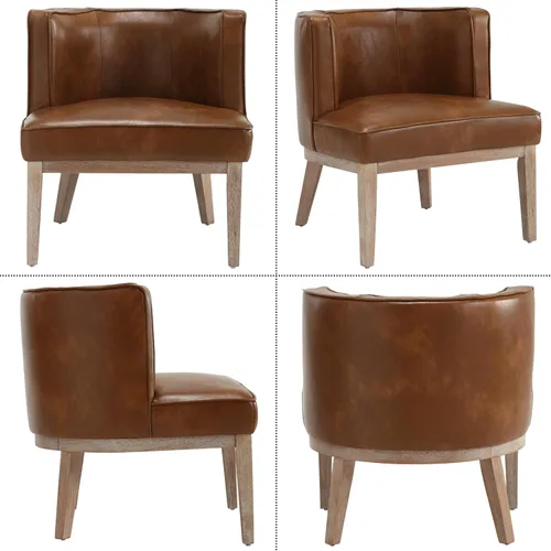Miniatura 3 de RIVOVA Silla Accent Barrel, silla decorativa de piel sintética tapizada moderna para sofá individual con patas de madera, cómoda silla de club
