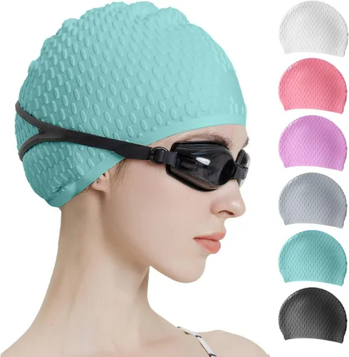 Miniatura 12 de Tripsky Gorro de natación de silicona, gorro de baño cómodo ideal para cabello rizado corto, mediano y largo, gorro de natación para mujeres y Very