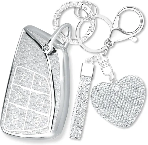 Miniatura 11 de Funda para llavero con llavero de corazón de diamante compatible con Chevy 2021-2024, Negro, 5 Botones