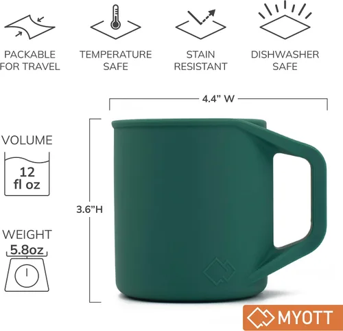 Miniatura 3 de Taza de café de silicona de grado alimenticio con asa, portátil, plegable, sin BPA, apta para lavavajillas y microondas, 12 onzas (verde, 1 unidad)