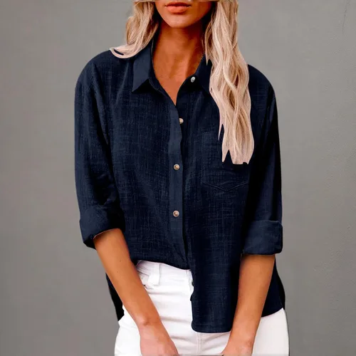 Miniatura 103 de SMIDOW Camisa de algodón y lino con botones para mujer