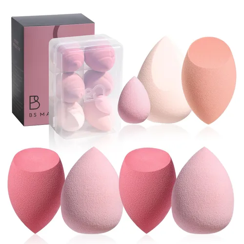 Juego de esponjas de maquillaje BS-MALL con estuche de almacenamiento, 7 piezas para líquidos, crema y polvo, base SAVE con 1 mini esponja de A-Rosa