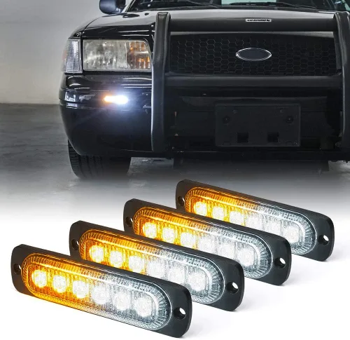 Miniatura 16 de Xprite 10 luces LED estroboscópicas de emergencia, ámbar de 12 luces LED estroboscópicas intermitentes, función de sincronización, luz de parrilla