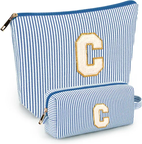 Miniatura 89 de 2 piezas de bolsas de maquillaje iniciales para mujeres: bolsa de cosméticos para viaje y artículos de tocador - Regalos de cumpleaños para niñas