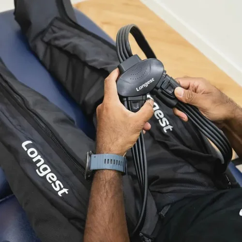 Miniatura 7 de Botas de terapia de compresión de aire para pies de LONGEST, bombas de linfedema para piernas Sistema de recuperación linfática de compresión
