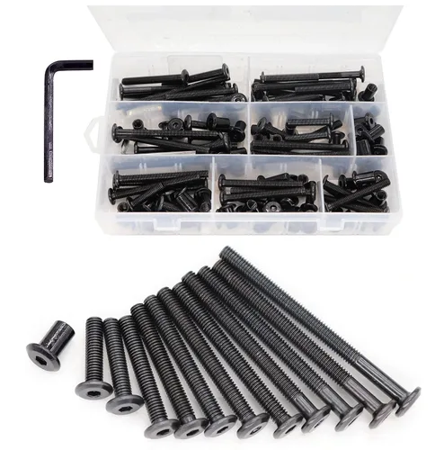 cSeao 114 tornillos de conexión de cabeza plana M6 negro Allen, tornillos de conexión, tornillos de casquillo de casquillo, kit de tuercas para