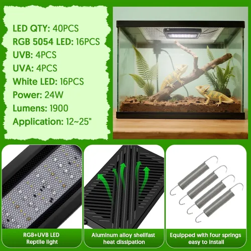 Miniatura 7 de QZQ Luz UVB para reptiles, lámpara de reptil LED UVA UVB de 24 W con atenuación y 4 modos de iluminación, nuevo modo temporizador 24/7, brillo