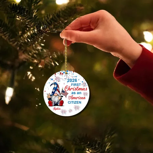 Miniatura 5 de HYTURTLE Adorno de Navidad personalizado para decoración de árbol, regalo para mujeres y hombres, ciudadanía estadounidense patriótica
