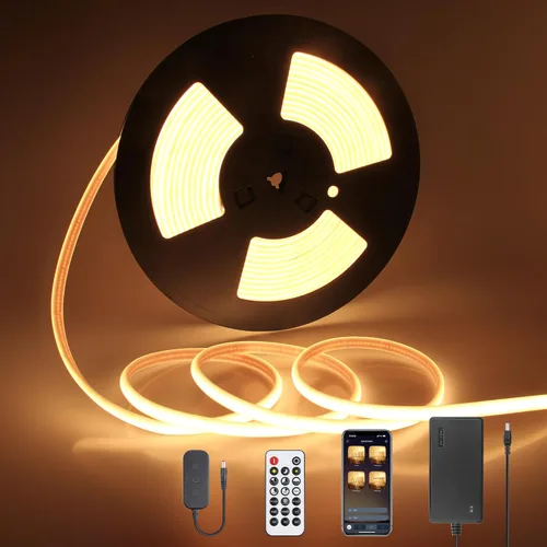 Miniatura 15 de Tira de luces LED blancas de luz diurna de 16.4 pies, 24 V, impermeable, kit de tira LED COB con control remoto, luz de cinta LED flexible regulable