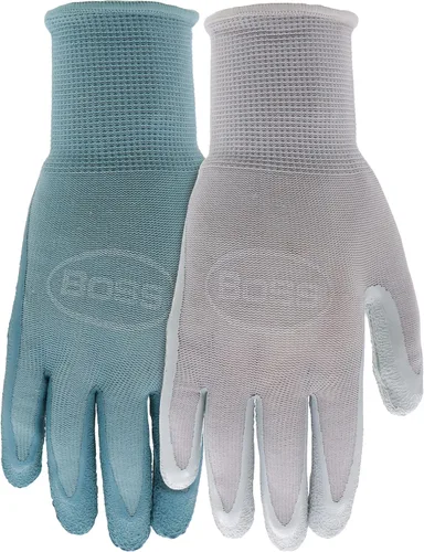 BOSS Guantes de trabajo recubiertos de látex arrugado con agarre táctil para mujer, 2 paquetes, resistentes a la abrasión y al agua, talla grande,