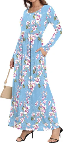 Miniatura 4 de HAOMEILI - Vestido largo de manga cortalarga, holgado, liso, informal y con bolsillos para mujer