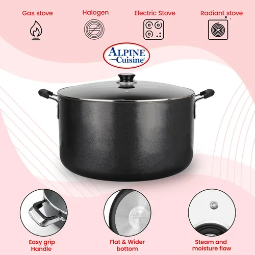 Miniatura 6 de Alpine Cuisine Olla de Caldo antiadherente de 35 cuartos de galón con tapa de vidrio templado y asas de transporte, utensilios de cocina multiusos