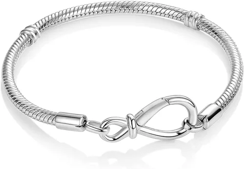Parmuz Charm Bracelet For Woman 925 Sterling Silver Basic heart clasp Iconic Moments Snake Chain Bracelet Gift for Teen Girls Men Mother Daughter