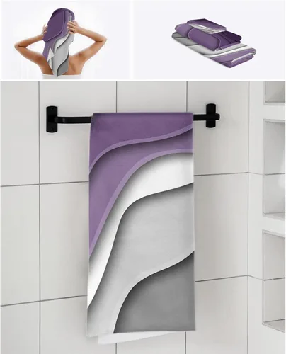 Miniatura 7 de Juego de toallas de baño de 3 piezas, color morado y gris, juego de toallas de baño suaves para baño, toallas de baño absorbentes