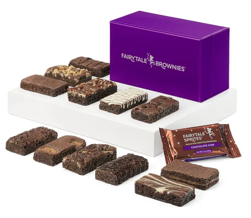 Fairytale Brownies Sprite Dozen - Cesta de regalo de comida de chocolate gourmet envuelta individualmente, brownies de 3 x 1.5 pulgadas, 12 piezas,