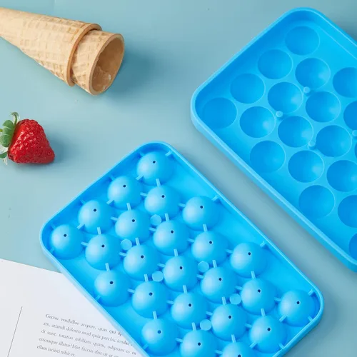 Miniatura 5 de Bandeja redonda para cubitos de hielo, paquete de 2 unidades, silicona libre de BPA, flexible, de fácil liberación, 1.1 pulgadas x 50 moldes