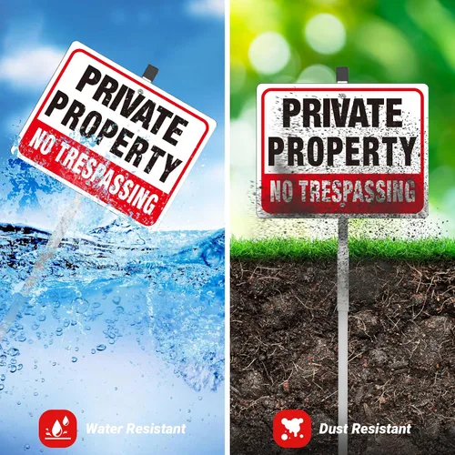 Miniatura 5 de MUXYH 2 Pack Private Property No Trespassing Signs with Metal Stakes, 11'' X 8.6'' Sturdy Rust Free Aluminum, No Trespassing Sign Protect Your Home