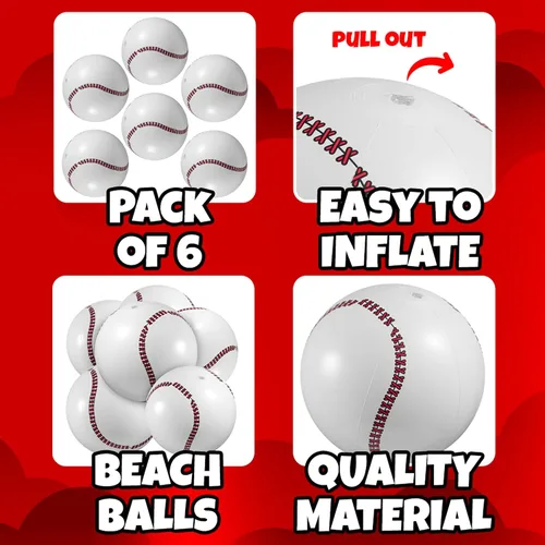 Miniatura 2 de Pelotas inflables de playa de béisbol (paquete de 6) – Pelotas de playa duraderas de 16 pulgadas para niños, juguetes de piscina de verano