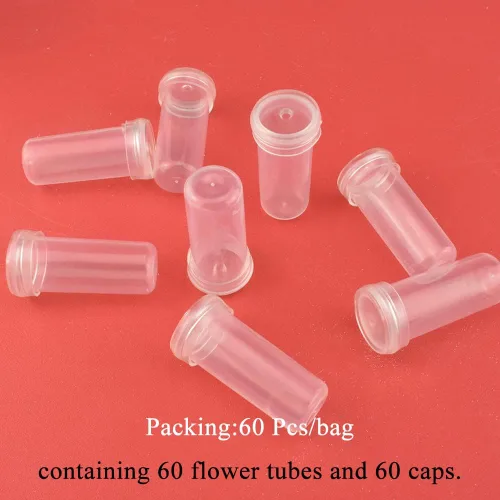 Miniatura 5 de HAHIYO 60 tubos florales de plástico transparente de 1.6 x 0.7 pulgadas, viales de flores con tapas de silicona para plantas, arreglos de flores