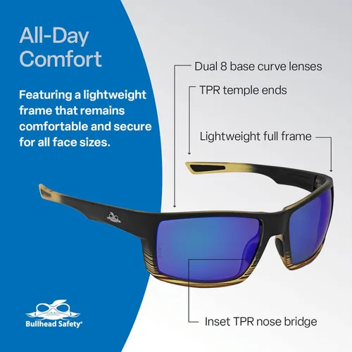 Miniatura 5 de Bullhead Safety - Gafas de seguridad polarizadas Amberjack con tecnología antiniebla de alto rendimiento, gafas de luz azul con protección UV