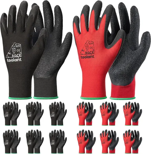 Miniatura 37 de toolant Guantes de trabajo de látex arrugado a granel, guantes de trabajo de seguridad con revestimiento de goma para hombres y mujeres, 12 pares