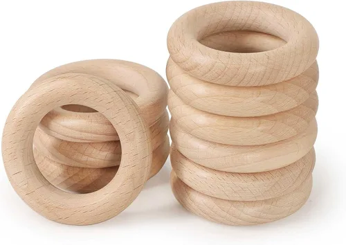 Miniatura 13 de FoDau770 5 anillos de madera de haya natural, anillos de madera maciza sin terminar, círculos de madera resistente, círculos de macramé