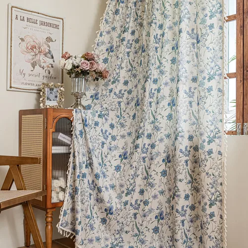 Miniatura 39 de Cortinas florales de granja semiopacas para sala de estar, de 63 pulgadas de largo, mezcla de lino y algodón, paneles de cortina de ventana cortos