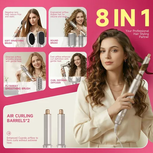 Miniatura 2 de UKLISS Estilizador de aire y sistema de secado de alta velocidad 8 en 1, multiestilizador de cabello plegable de 110,000 RPM con rizador