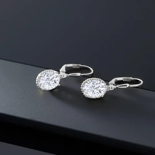 Miniatura 40 de Gem Stone King Aretes colgantes de gota para mujer, plata de ley 925, piedra natal ovalada de 0.354 x 0.276 in, joyería fina, regalos para ella