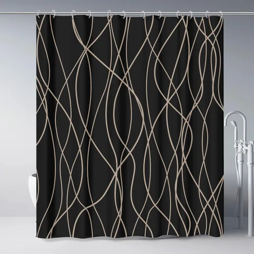 Miniatura 36 de Juego de cortinas de ducha azul egeo para baño con ganchos, cortinas de baño decorativas repelentes al agua y lavables con rayas blancas, 72 x 72
