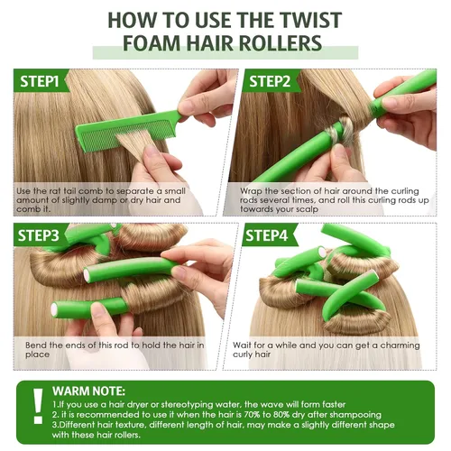 Miniatura 3 de WILLBOND 60 Piezas Varillas Rizadoras Flexibles Rulos Rizadores Rodillos Twist Flexi Sin Calor Varillas Rodillos para Cabello Largo Corto Mujeres