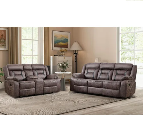 EBELLO Juego de sofá reclinable manual, juego de muebles reclinables de piel sintética, incluye sofá biplaza y sofá reclinable manual de 3 asientos,