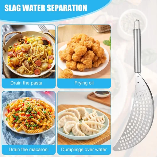 Miniatura 5 de TIESOME Colador de olla de acero inoxidable, colador de pasta con asa, escurridor duradero de plata para fideos para freír espagueti, frutas