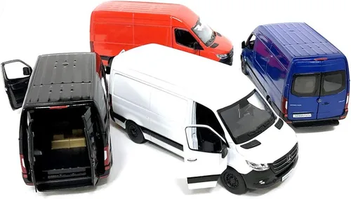 KiNSMART - Mercedes-Benz Sprinter Cargo Van 1:48 O Escala 5" Modelo de Metal Fundido a Presión Furgoneta de juguete, acción de tracción (4 juegos)