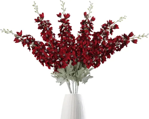 Miniatura 12 de IPOPU 6 PCS Flores Artificiales de Delfínium Flores Artificiales de Espuela de Cordero Flores de Seda de 85 cm de Tallo Largo para Arreglos de Boda