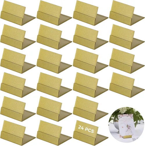 OMISTAR 24 portatarjetas de latón – Portatarjetas de mesa de latón dorado de acero inoxidable, soportes de exhibición de tarjetas en forma de L para