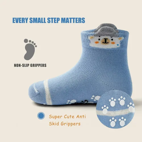 Miniatura 5 de Moon Tree Calcetines antideslizantes para bebés y niñas, calcetines de rodilla con puños para bebés, calcetines antideslizantes de algodón