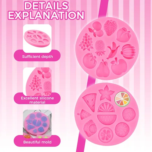 Miniatura 6 de Juego de 2 moldes de silicona para frutas, molde pequeño para decoración de pasteles, chocolate, dulces, resina, arcilla, mini molde de sandía