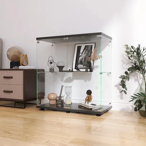 Miniatura 7 de LFT HUIMEI2Y Vitrina de cristal con 2 estantes con puerta doble, gabinetes Curio de instalación rápida en 30 minutos, estantería de pie de vidrio