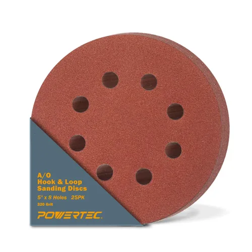 Miniatura 21 de POWERTEC 25PK, 40 Granos, Discos de Lijado de 5 Pulgadas - Gancho y Bucle, Discos de Lijado de Óxido de Aluminio de 5 Pulgadas de 8 Agujeros