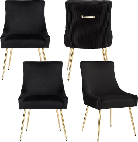 adochr Juego de 4 sillas de comedor de terciopelo, modernas sillas de cocina tapizadas con asa y respaldo plisado, silla decorativa de mediados de