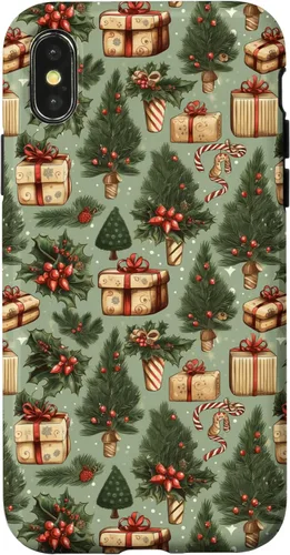 Miniatura 5 de Vintage Christmas Theme Holiday Trees, Presents, Teal, Bows Case for iPhone 17