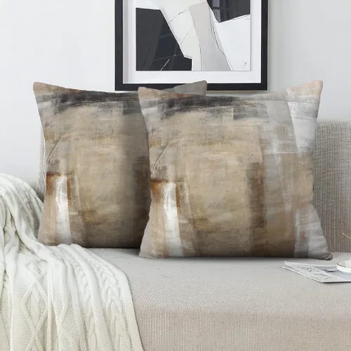Beige Abstract Art Artwork Pillow Cover, Gallery Modern Decorative Throw Pillows Cushion Cover for Bedroom Sofa Living Room 16 x 16 Inch Set of 2