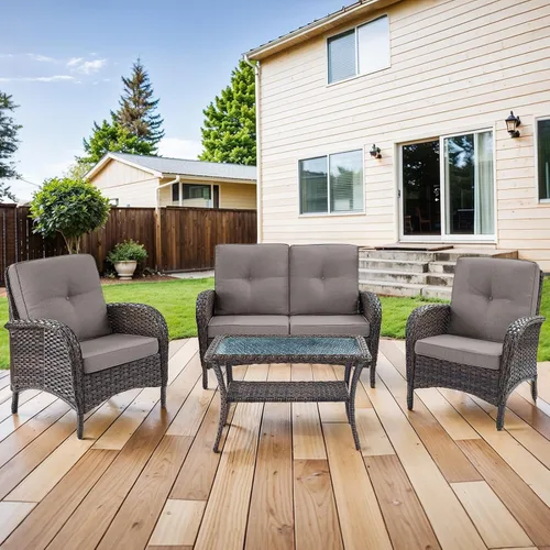 Miniatura 39 de HUMMUH Juego de 2 sillas de mimbre para exteriores, sillas de comedor con respaldo alto y asiento profundo para jardín, porche, patio trasero