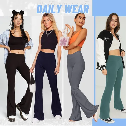 Miniatura 47 de TNNZEET Leggings acampanados negros para mujer, pantalones de yoga cruzados con bolsillos, corte de bota, leggings acampanados