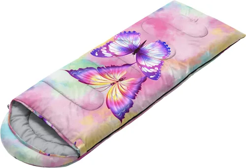 Miniatura 4 de CVHOUSE Saco de dormir de mariposa para campamento, 3 estaciones, clima cálido y fresco, ligero, saco de dormir impermeable para adultos y niños