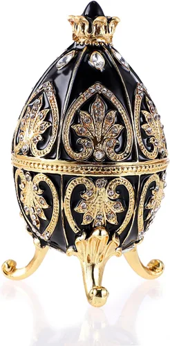 ELLDOO Faberge - Caja de joyería esmaltada, caja de metal decorativa única, adornos clásicos, regalo para decoración del hogar, color negro