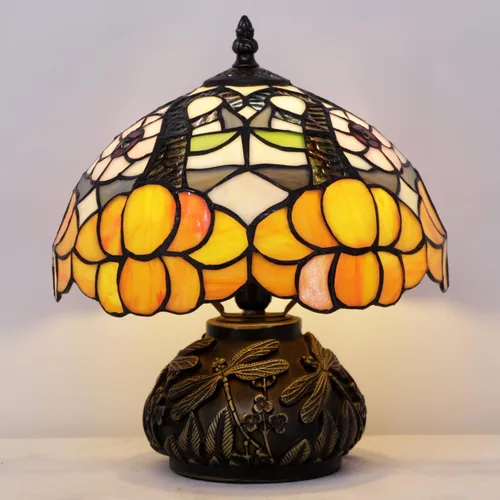 Miniatura 8 de Lámpara de mesa pequeña Tiffany estilo flores naranjas lámpara de escritorio de 10 x 11.5 pulgadas con forma de hongo para oficina, hogar, sala
