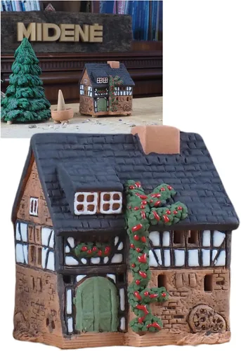 Portavelas de cerámica Art Tealight Decoración de habitación Hecho a mano Coleccionable Casa de luz en miniatura Casa antigua en Lauterbach, Hessen,
